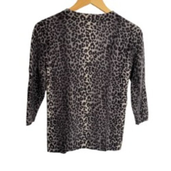 Talbots Gray Leopard Print Cashmere Sweater Medium - Picture 3 of 3
